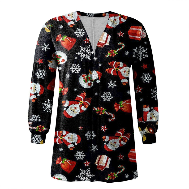 Plus Size Women's Christmas Long Sleeve Fashion Casual Comfortable Cardigan Jacket Autumn and Winter Fashion Simple Versatile