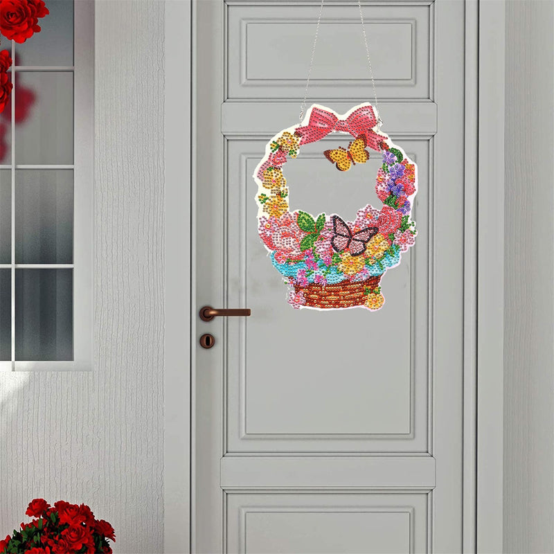 DIY Diamond Painting Flower Basket with Long Chain Drill Diamond Embroidery Kit DIY Wall Door Hanging Decoration