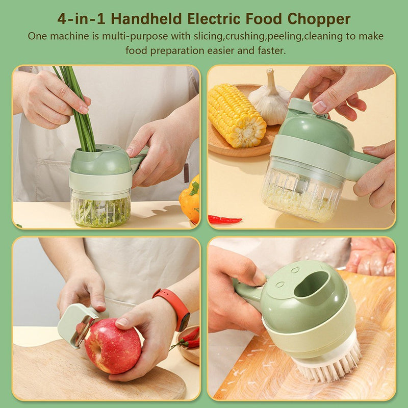 4 In 1 Handheld Electric Food Chopper Vegetable Cutter Set with USB Powered for Garlic Chili Onion Celery Ginger