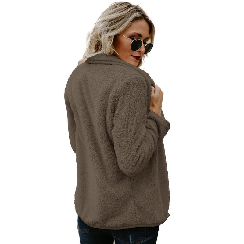 Women Faux Fur Fleece Coat Fluffy Solid Open Front Waterfall Drape Long Sleeve Casual Warm Outerwear Jacket