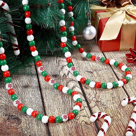 Christmas Wood Bead Garland Wreath Wooden Beads Green Red Reindeer Charms for Jewelry Making Christmas Wreath Making Kit Farmhouse Wooden Beads Stocking Name Tags Personalized House Decor(