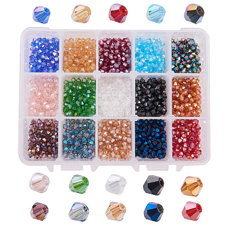 1800 Pcs 4mm Faceted Bicone Rondelle Glass Beads Briolette Crystal Czech Spacer Beads