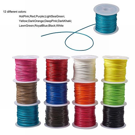 12 Rolls 1mm Waxed Cotton Cord Thread Beading String 10.9 Yards per Roll Spool 12 Colors Jewelry Making Macrame Supplies