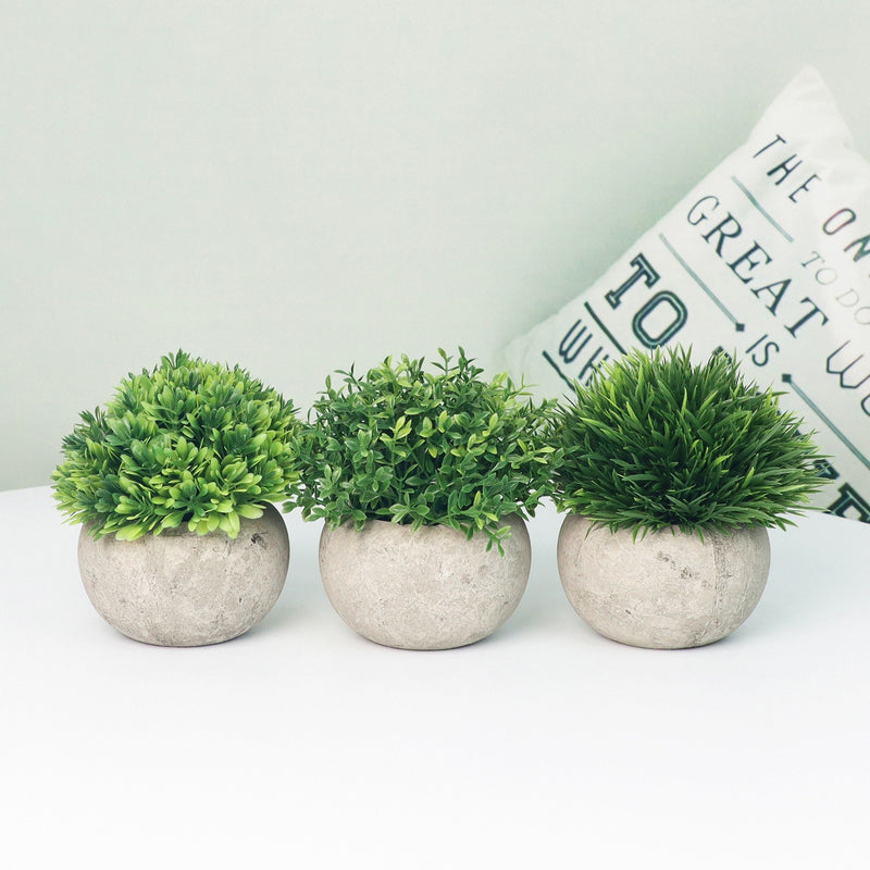 3 Pack Mini Artificial Plants Fake Green Grass Pot