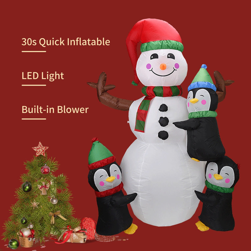 Christmas Inflatables Penguin & Snowman Shaped LED Blow Up Xmas Inflatable Props With Fixed Stakes Tethers for Outdoor Garden Yard Party Decoration