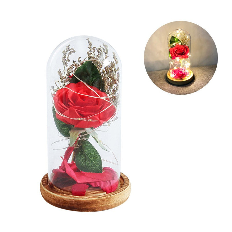 Simulation Rose Flower L-ED String Light with Glass Cover Desk Lamp Decoration Romantic Valentine's Day Birthday Gift