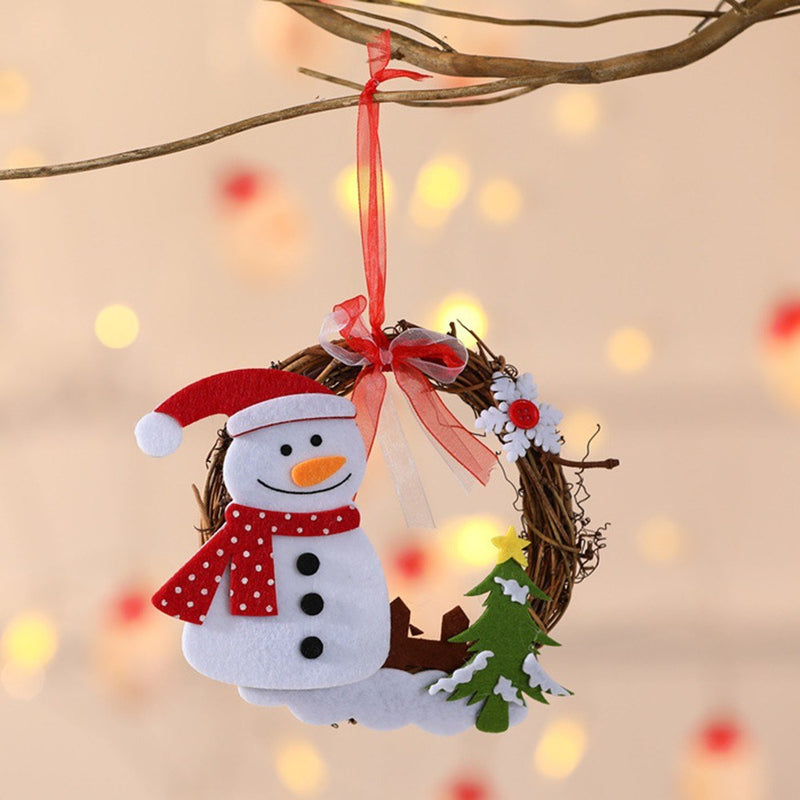 Mini Christmas Twig Garland Hanging Ornament Wreath Decoration Santa Clause Snowman Bear Reindeer Christmas Decor Christmas Tree Ornaments