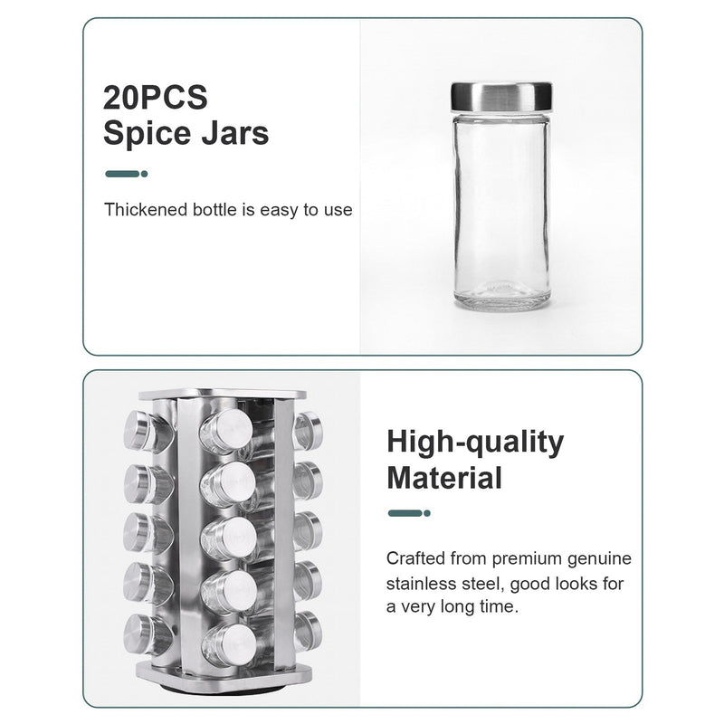 20PCS Jar Spice Rack 360°Rotating Spice Rack Organizer