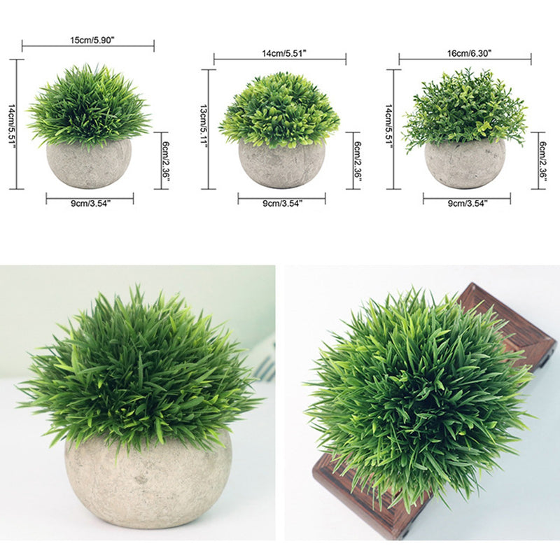 3 Pack Mini Artificial Plants Fake Green Grass Pot