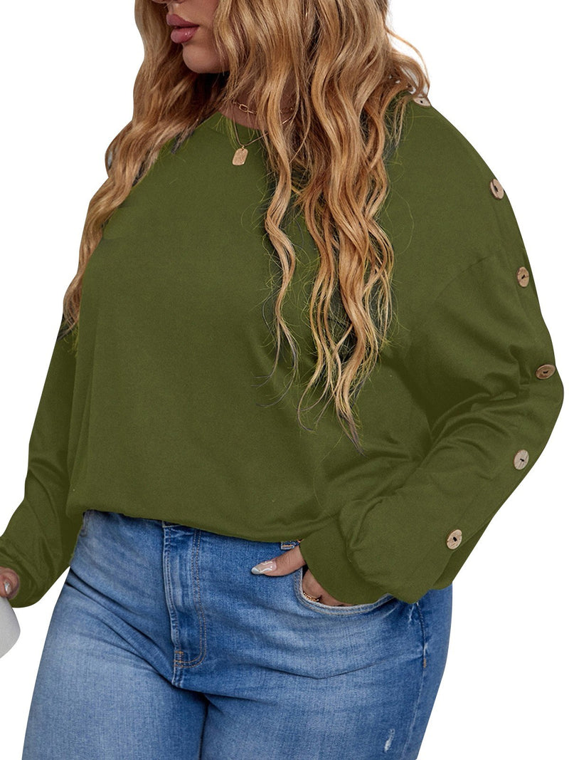 Women Long Sleeve T-shirt Sweatshirt Drop Shoulder Plus Size Casual Top