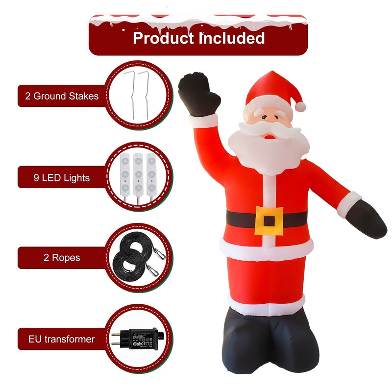 8FT Tall Christmas Inflatables Santa Claus Waterproof 9 LED Light Up Giant Inflatable Santa with Wind Rope and Floor Stakes Blow Ups Yard Decoration for Holiday Xmas Party Garden Lawn Patio