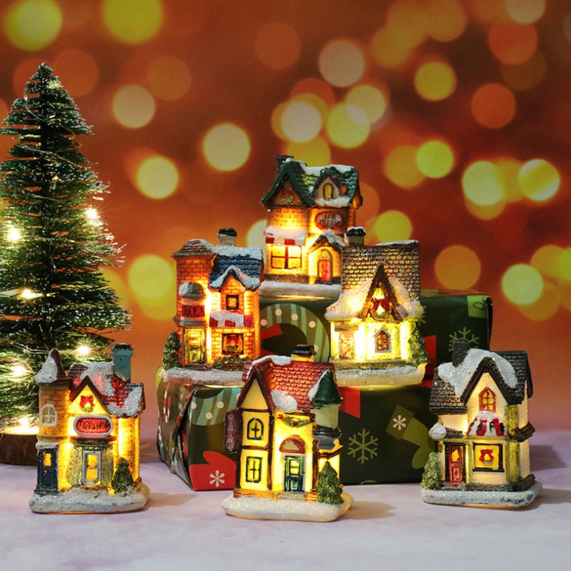 Christmas Scene Houses Building House with Warm LEDs Light Batter-y Operated Christmas Ornamnet Gift