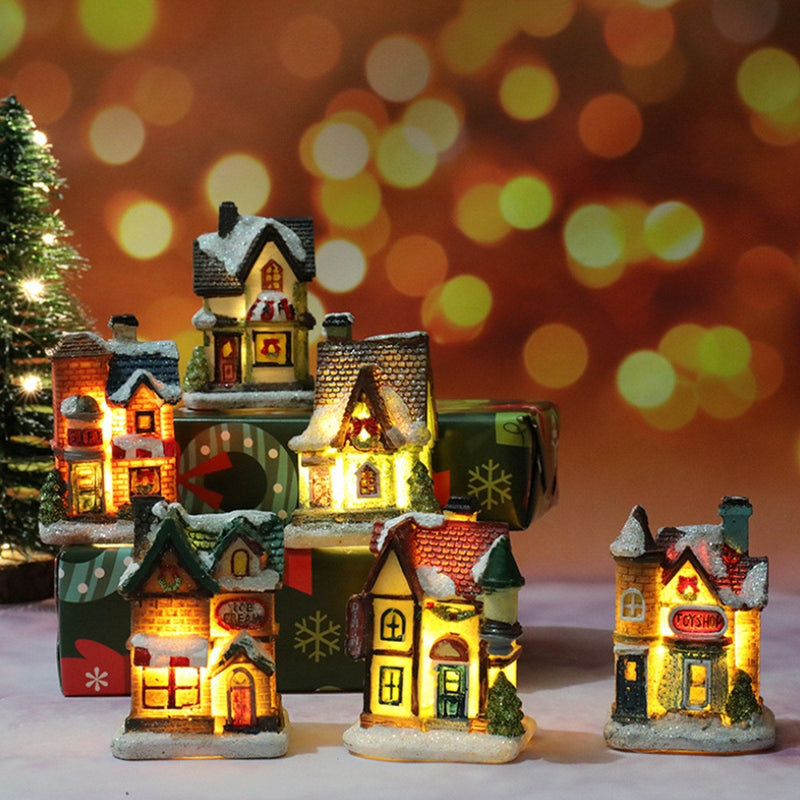 Christmas Scene Houses Building House with Warm LEDs Light Batter-y Operated Christmas Ornamnet Gift